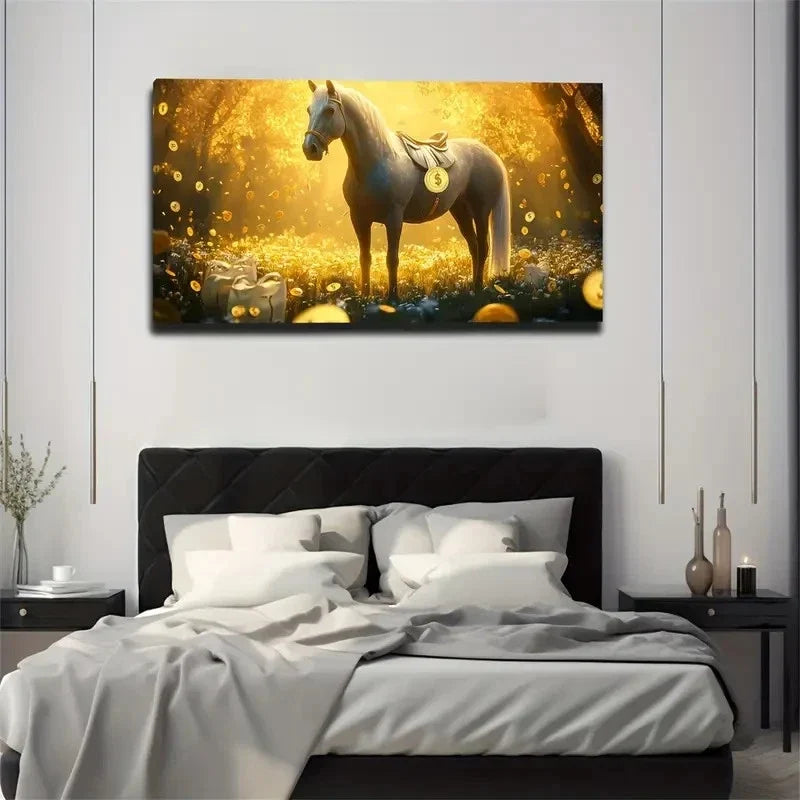 Majestic Horse In A Golden-Lit Wall Art Canvas Office Home Room Framed 80x45cm