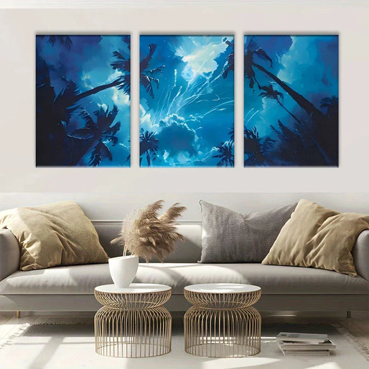 3pcs Modern Blue Sky Abstract Metal Print Ready to Hang Art