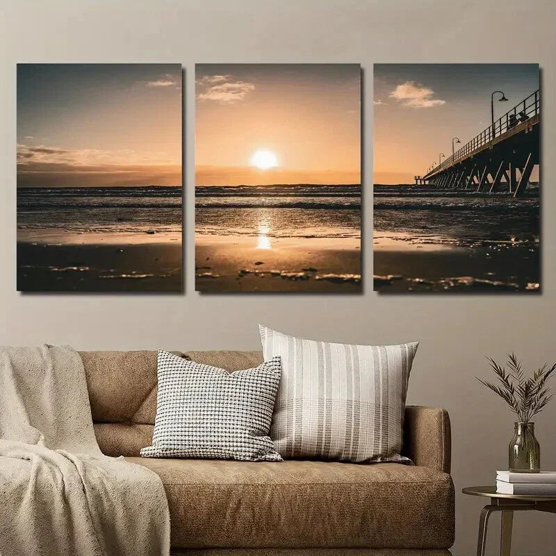 3pcs Vibrant Ocean & Pier Scenery Wall Art Set Canvas Framed 40x60cm - High Quality Print 100% Australian Made Wall Canvas Ready to Hang