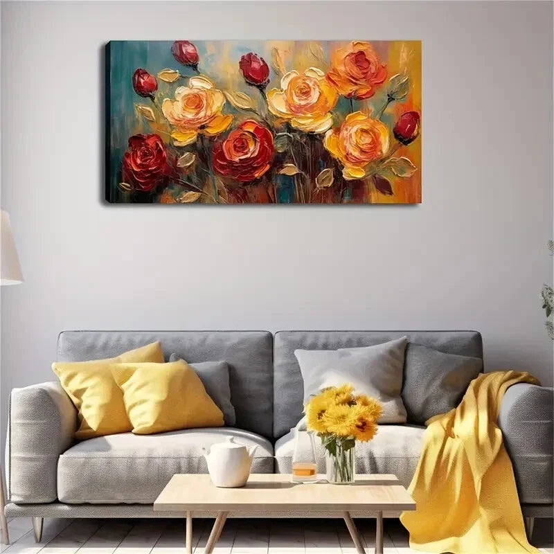 Vibrant Colorful Rose Bouquet Wall Art Canvas Office Home Room Framed 120x60cm