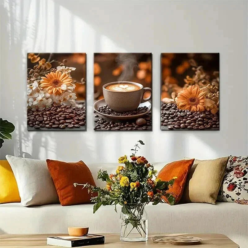 3pcs Fresh Coffee Beans and Beautiful Perfect Wall Art Set Canvas Framed 40x60cm - High Quality Print 100% Australian Made Wall Canvas Ready to Hang