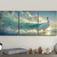 3pcs Elegant White PeaRooster with Blue Feathers Metal Print Ready to Hang Art