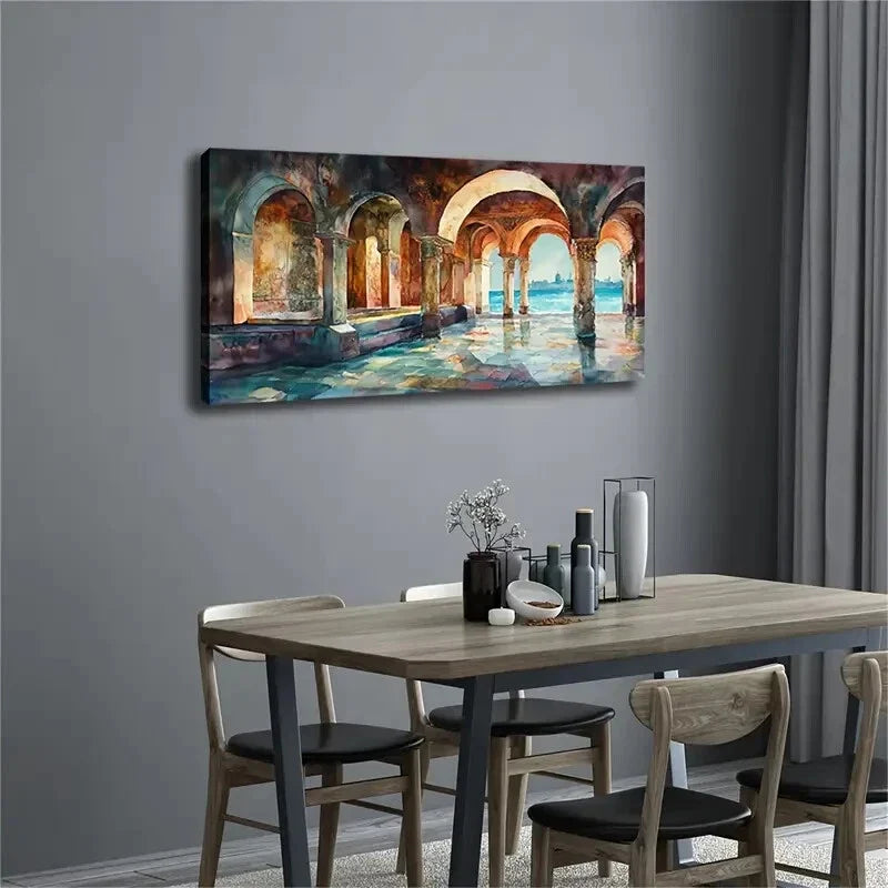 Semi-Circular Roof Cabin Scenes Wall Art Canvas Office Home Room Framed 80x45cm