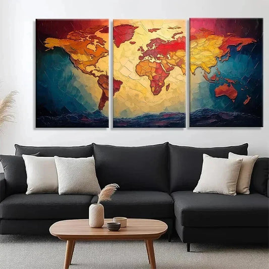 3pcs Colorful World Map for Office Perfect Wall Art Set Canvas Framed 40x60cm - High Quality Print 100% Australian Made Wall Canvas Ready to Hang