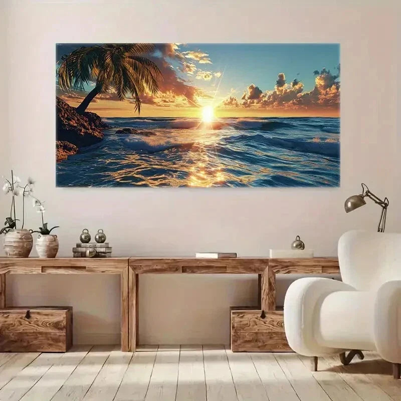 Sunshine Sea View wall canvas office home room framed 120x60cm