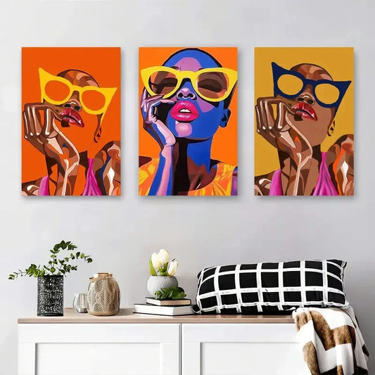 3pcs Vibrant Fashion Glasses Art, Bold Colorful Metal Print Ready to Hang Art