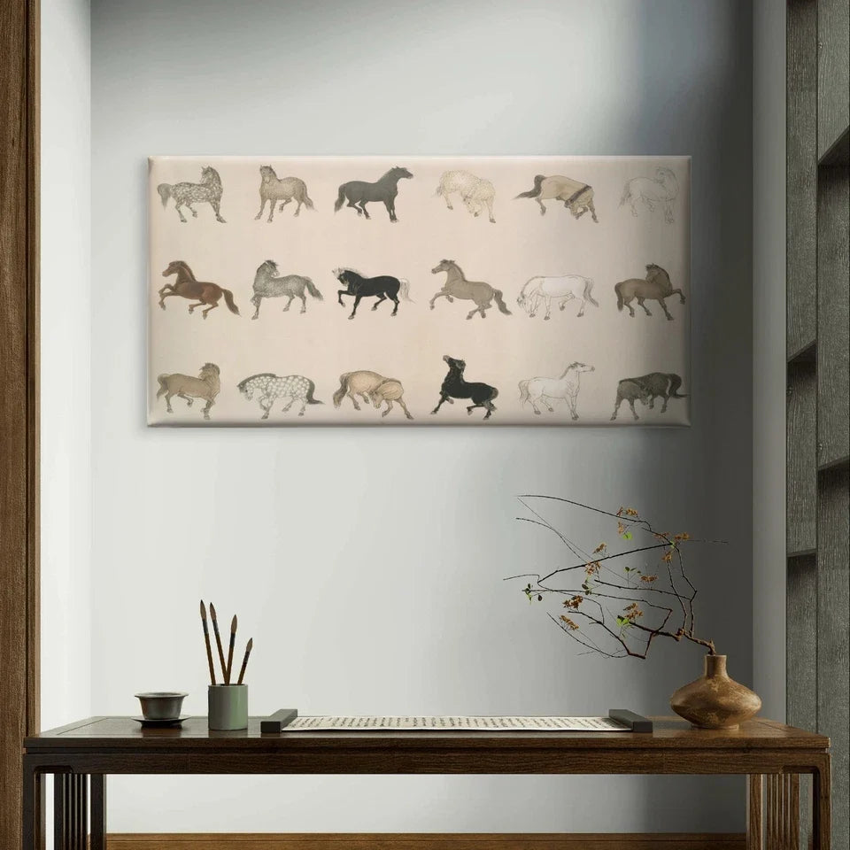 Vintage Horse Illustration Art Wall Art Canvas Office Home Framed 120x60cm
