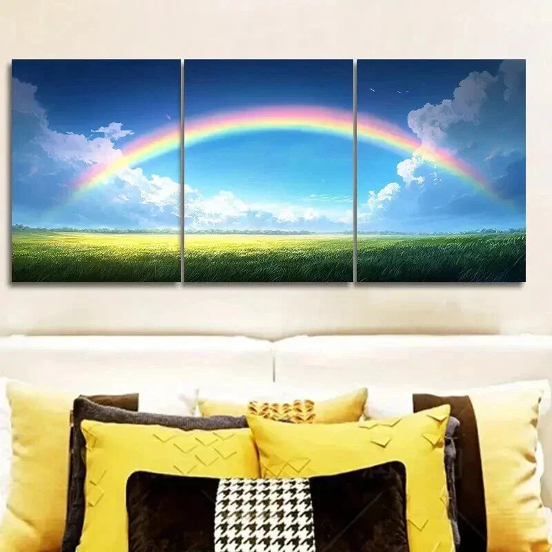 3pcs A Semi Circular Rainbow in the Sky Wall Art Set Canvas Framed 40x60cm - High Quality Print 100% Australian Made Wall Canvas Ready to Hang
