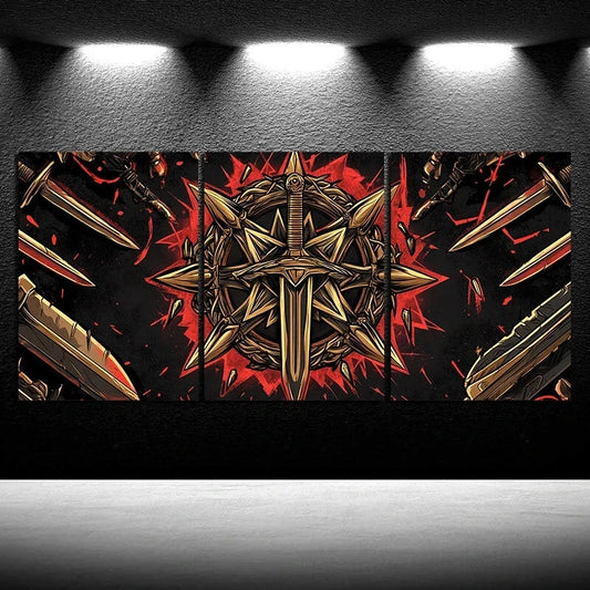 3pcs Medieval Sword and Skeletons Metal Print Ready to Hang Art
