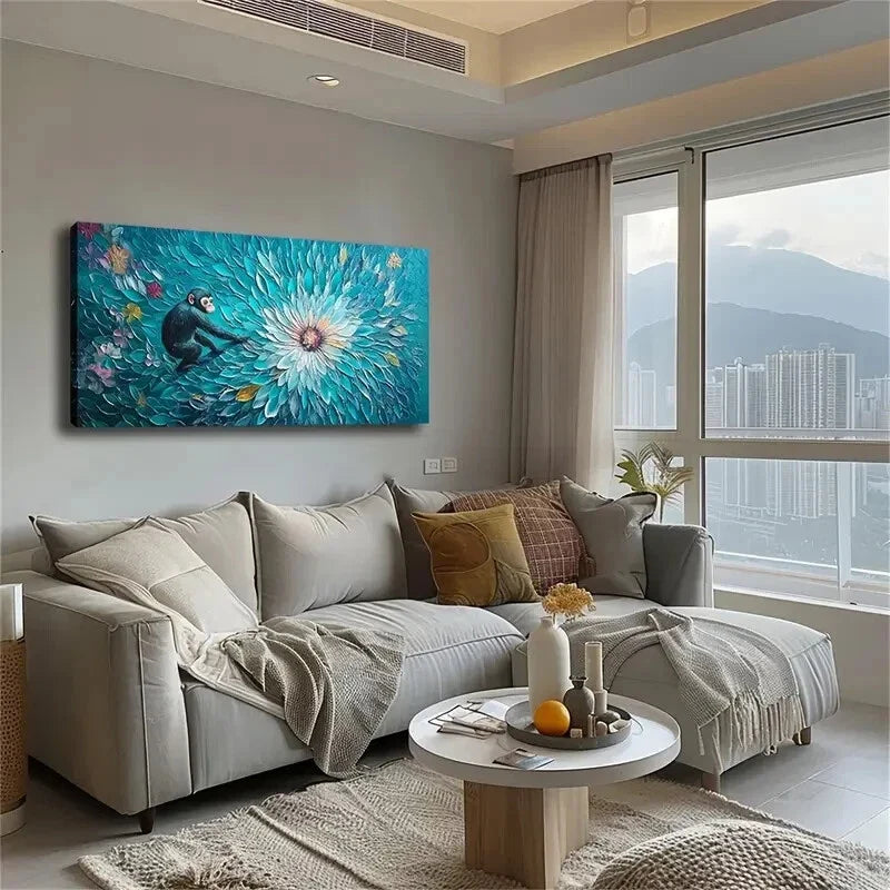 A Little Monkey Wants to Touch Wall Art Canvas Office Home Room Framed 80x45cm