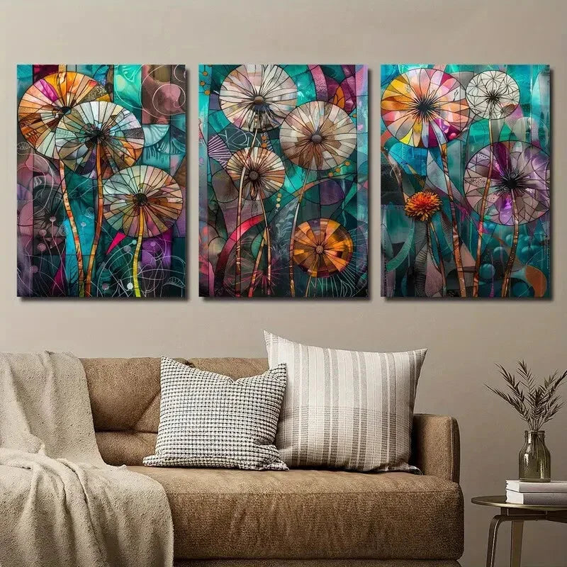3pcs Colorful Abstract Dandelion Wall Art Set Canvas Framed 40x60cm - High Quality Print 100% Australian Made Wall Canvas Ready to Hang