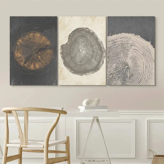 3pcs Pastel Grunge Wood Tree Rings Abstract  Wall Art Set Canvas Framed 40x60cm - High Quality Print 100% Australian Made Wall Canvas Ready to Hang