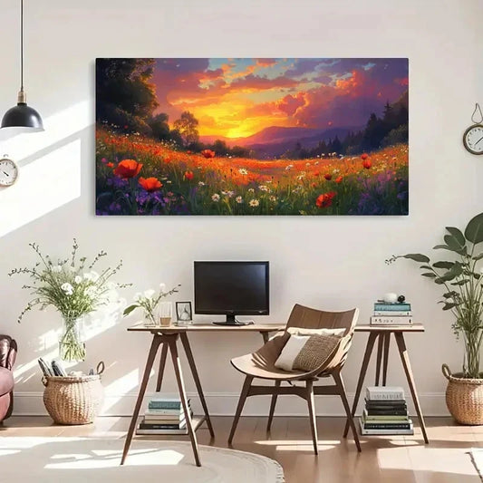 Red Poppies Daisy Serene Wall Art Canvas Office Home Room Framed 120x60cm