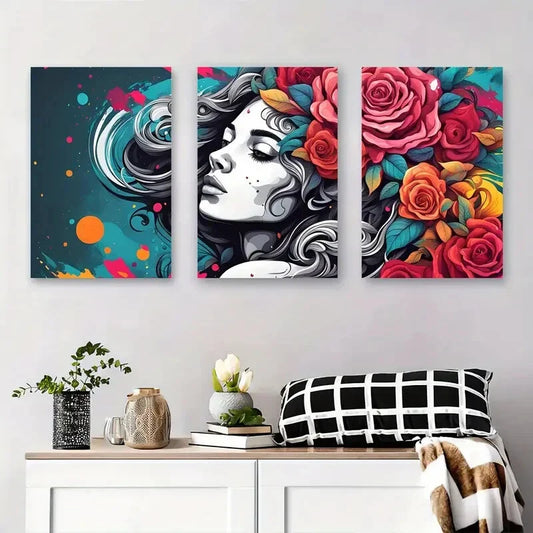 3pcs Floral Crown Boho Portrait Metal Print Ready to Hang Art