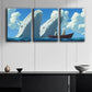 3pcs Whale and the Boy Blue Sky Nature Perfect Wall Art Set Canvas Framed 40x60cm - High Quality Print 100% Australian Made Wall Canvas Ready to Hang