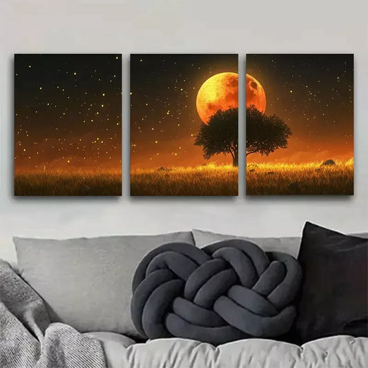 3pcs  Enchanted Moonlit Meadow Wrapped Wall Art Set Canvas Framed 40x60cm - High Quality Print 100% Australian Made Wall Canvas Ready to Hang