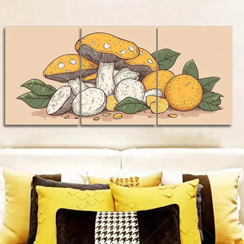 3pcs Mushrooms For Home Nature Leaves Wall Art Set Canvas Framed 40x60cm - High Quality Print 100% Australian Made Wall Canvas Ready to Hang