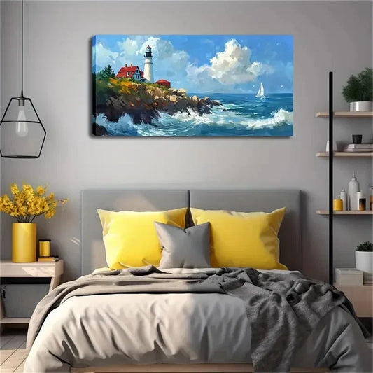 Modern Minimalist Seaside Lands Wall Art Canvas Office Home Room Framed 120x60cm