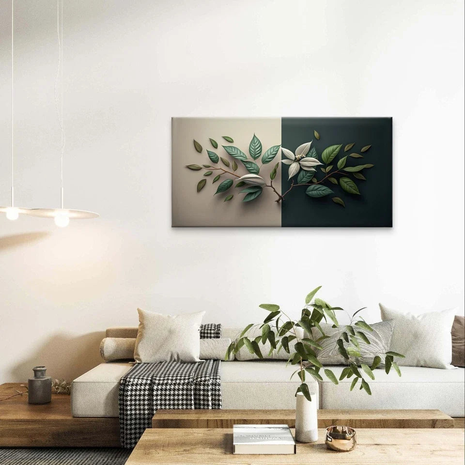 Split-Background Botanical Leaves Wall Art Canvas Office Home Framed 120x60cm