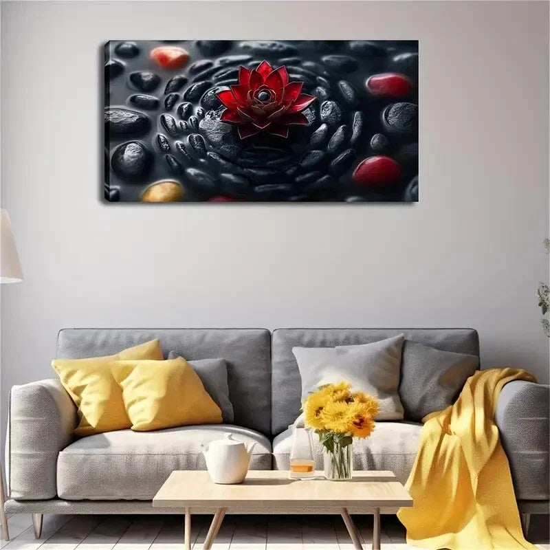 Vibrant Red for Lotus Colorful Wall Art Canvas Office Home Room Framed 120x60cm