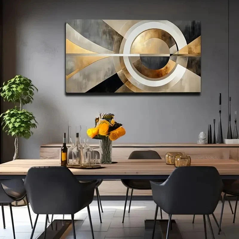 Geometric Shapes Metal Modern Wall Art Canvas Office Home Room Framed 80x45cm
