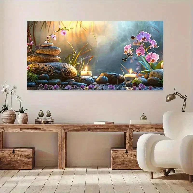 Serene Grey Stone White Orchid Wall Art Canvas Office Home Room Framed 120x60cm