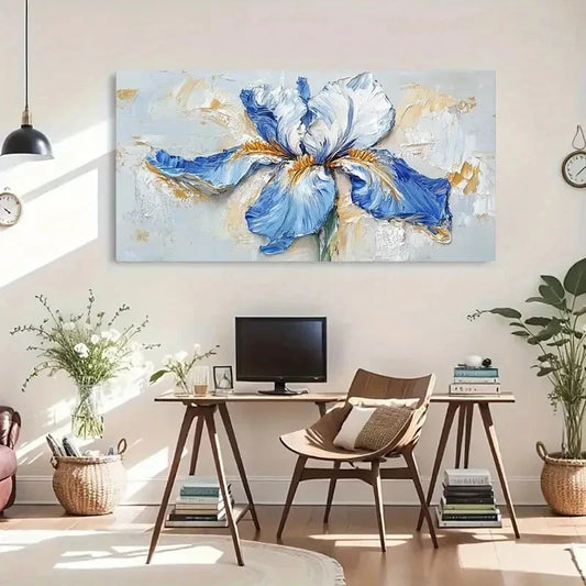 Blue Iris Floral Aesthetic Wall Art Canvas Office Home Room Framed 120x60cm