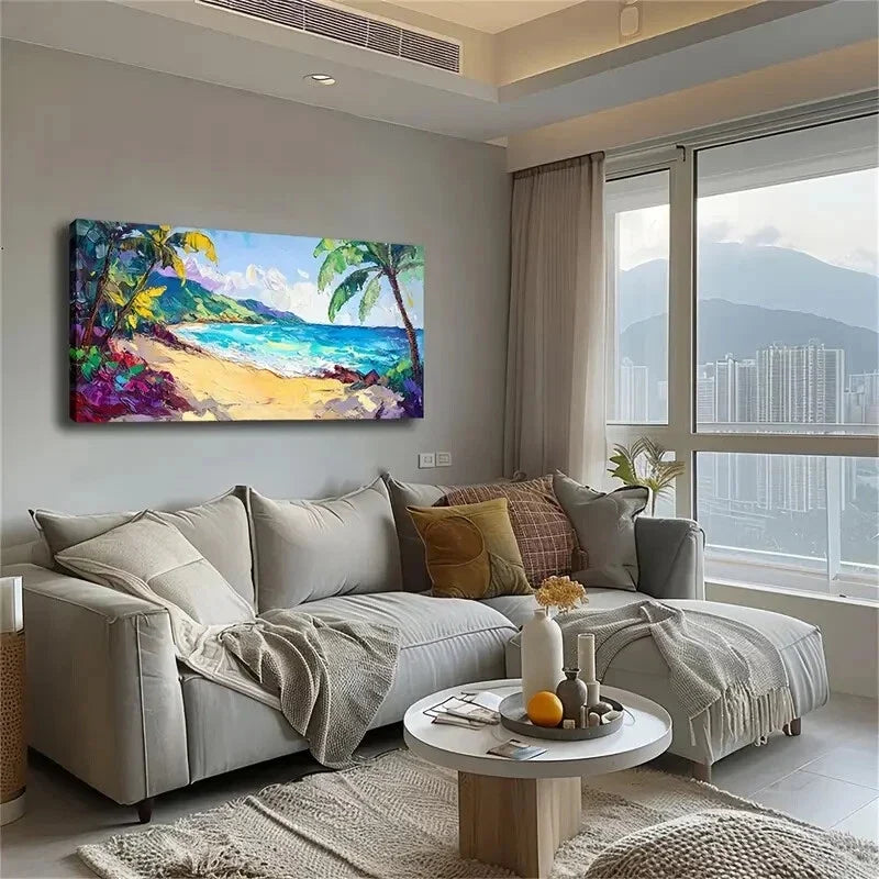 Vibrant Golden Sand Blue Ocean Wall Art Canvas Office Home Room Framed 120x60cm