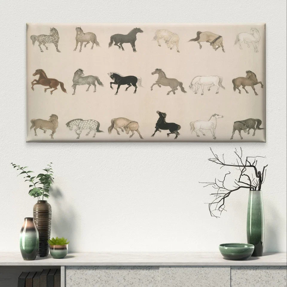 Vintage Horse Illustration Art Wall Art Canvas Office Home Framed 120x60cm