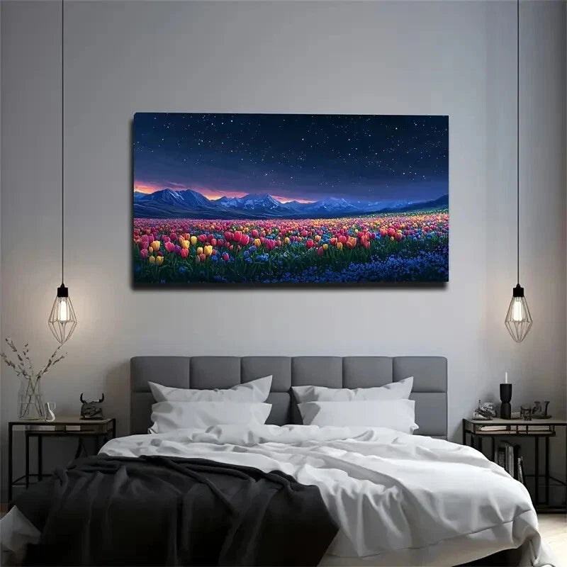 Starry Sky with Continuous Snow Wall Art Canvas Office Home Room Framed 120x60cm