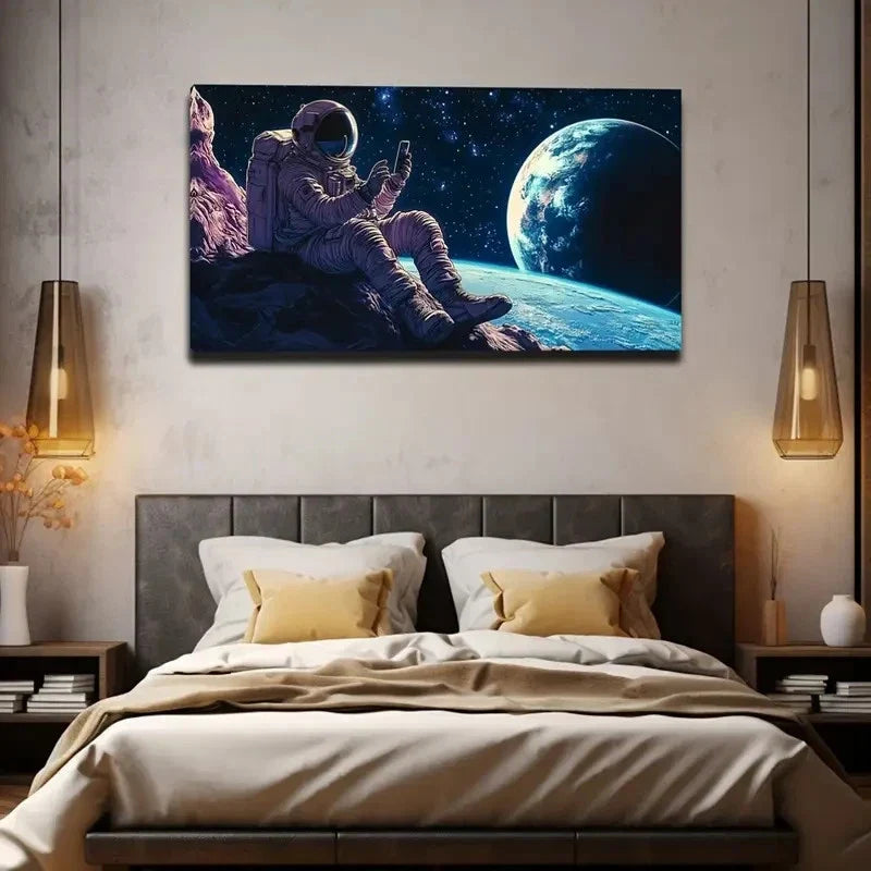 Astronaut On Rocky Shore Wall Art Canvas Office Home Room Framed 120x60cm