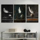 3pcs Abstract Feather and Iron Ball White Wings Metal Print Ready to Hang Art