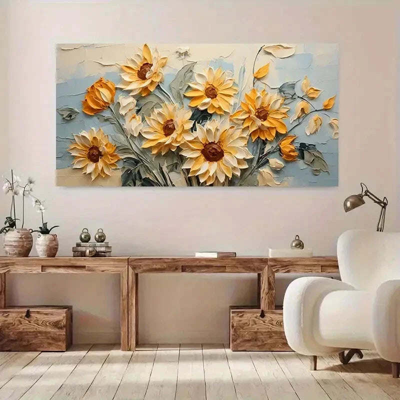 Sunflower Yellow Petals wall canvas office home room framed 120x60cm