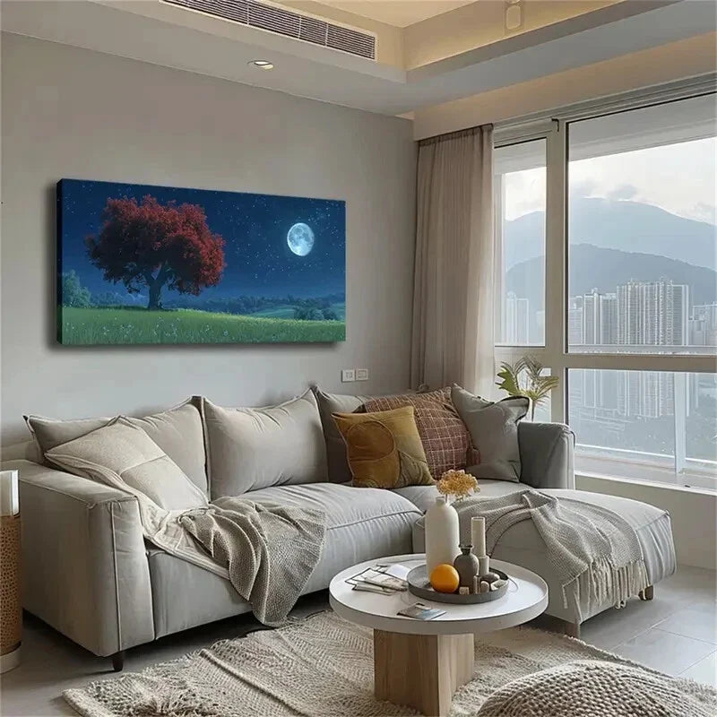 Realistic Red Leaves Starry Wall Art Canvas Office Home Room Framed 120x60cm