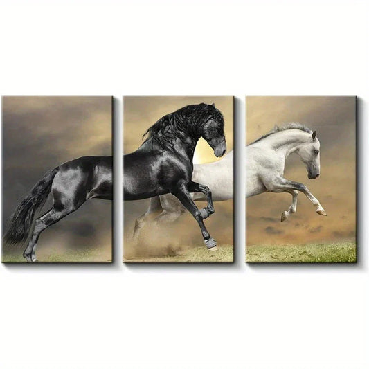 3pcs Beautiful White & Black Horse Metal Print Ready to Hang Art