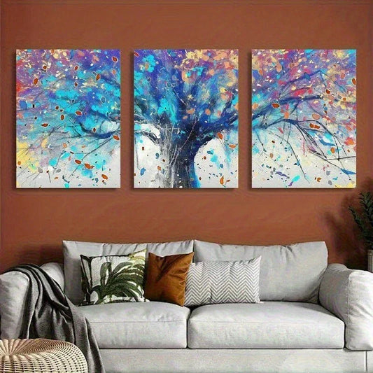3pcs Colorful Abstract Tree Classic Style Metal Print Ready to Hang Art