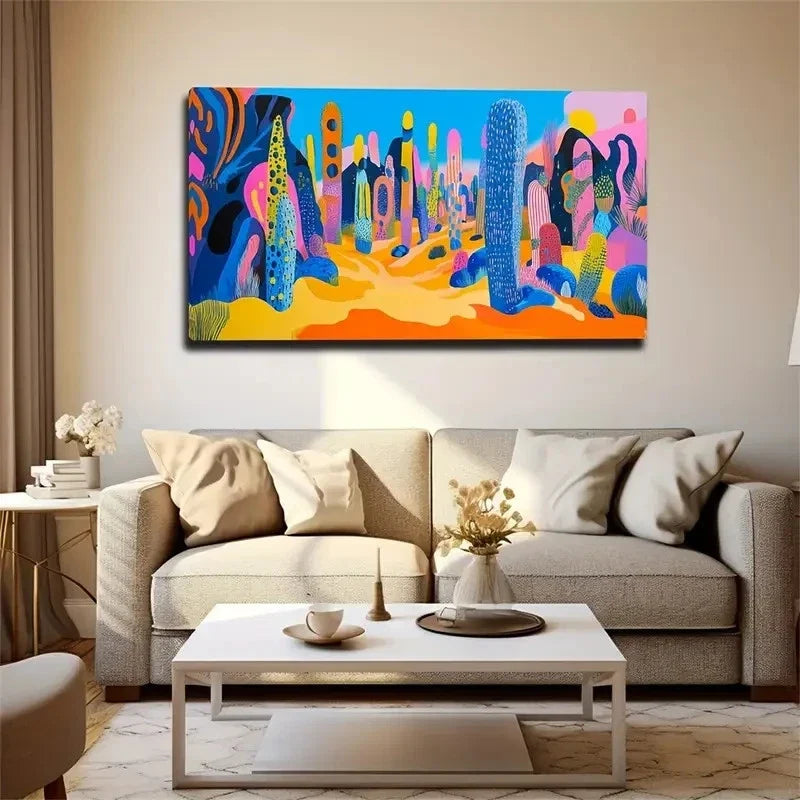 Modern Spray-Painted Cacti Wall Art Canvas Office Home Room Framed 120x60cm
