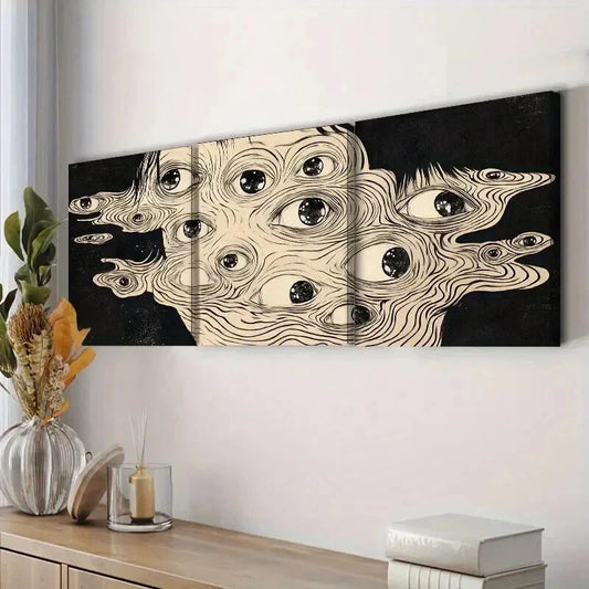 3pcs Face Made of Many Eyes Decoration Wall Art Set Canvas Framed 40x60cm - High Quality Print 100% Australian Made Wall Canvas Ready to Hang