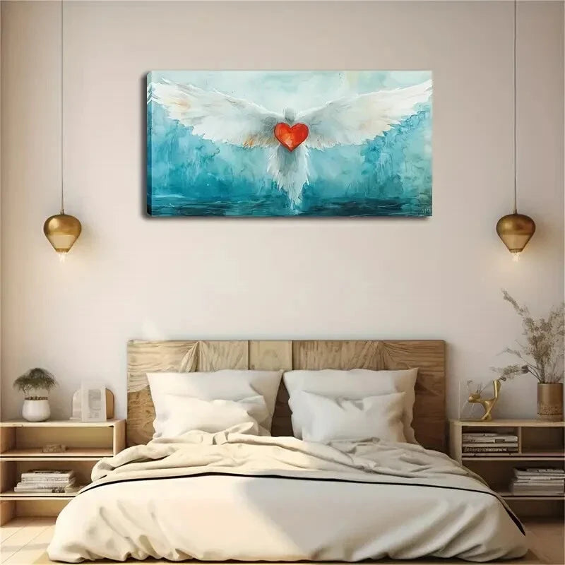Realistic White Bird Red Décor Wall Art Canvas Office Home Room Framed 120x60cm
