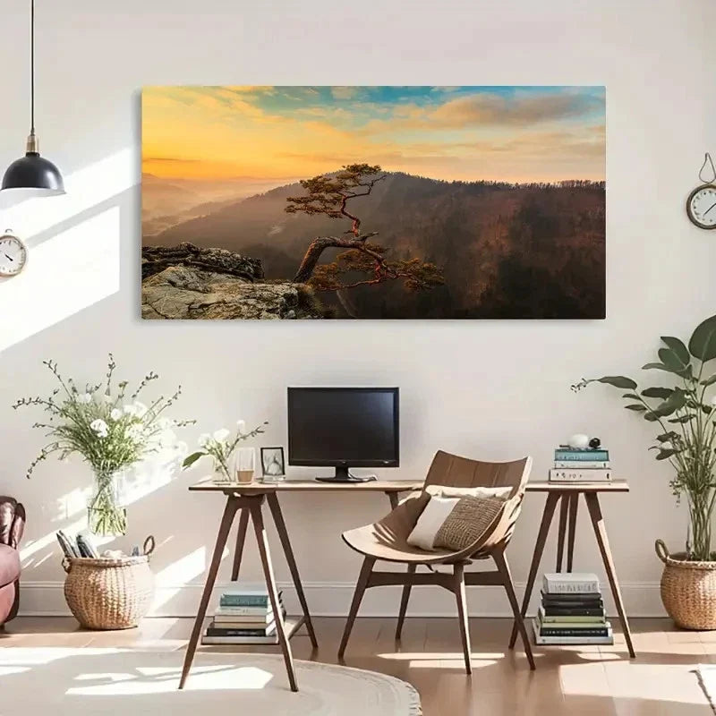 Lone Tree Mountain Landscape Wall Art Canvas Office Home Room Framed 120x60cm
