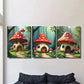 3pcs Mushroom House Triptych Vibrant Colors Metal Print Ready to Hang Art