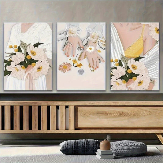 3pcs Elegant Flowers Black and White Design Metal Print Ready to Hang Art