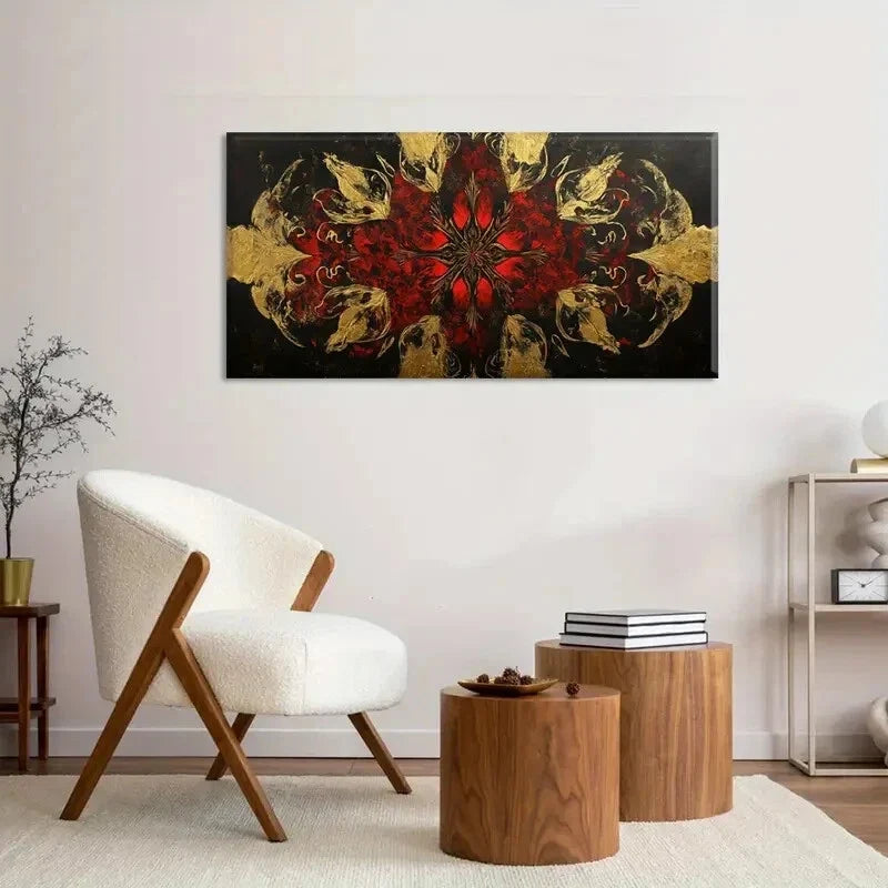 Gold Abstract Aesthetic Modern Wall Art Canvas Office Home Room Framed 80x45cm