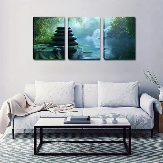 3pcs Waterfall Water Figurative Style Wall Art Set Canvas Framed 40x60cm - High Quality Print 100% Australian Made Wall Canvas Ready to Hang