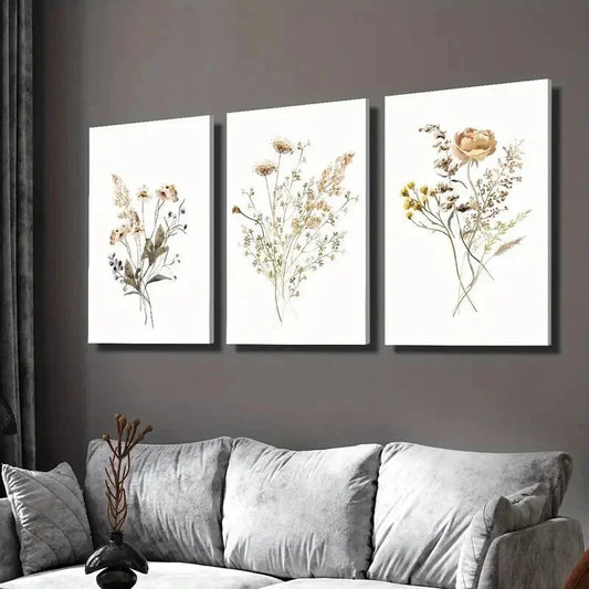 3pcs Rustic Wildflower in Golden & Black Wall Art Set Canvas Framed 40x60cm - High Quality Print 100% Australian Made Wall Canvas Ready to Hang