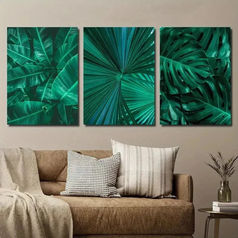 3pcs Tropical Banana Palm & Monstera Leaves Wall Art Set Canvas Framed 40x60cm - High Quality Print 100% Australian Made Wall Canvas Ready to Hang