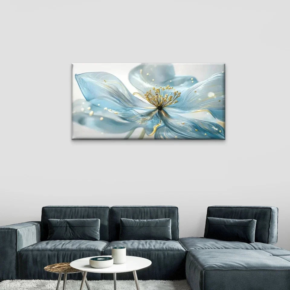 Blue Flower Abstract Wall Art Canvas Office Home Room Framed 120x60cm