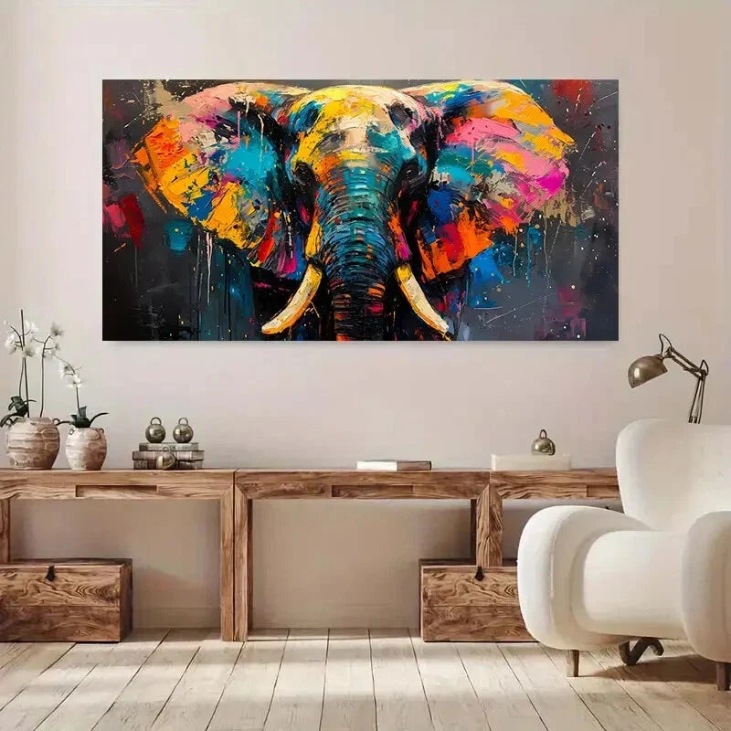 Colorful Abstract Elephant Wall Art Canvas Office Home Room Framed 80x45cm