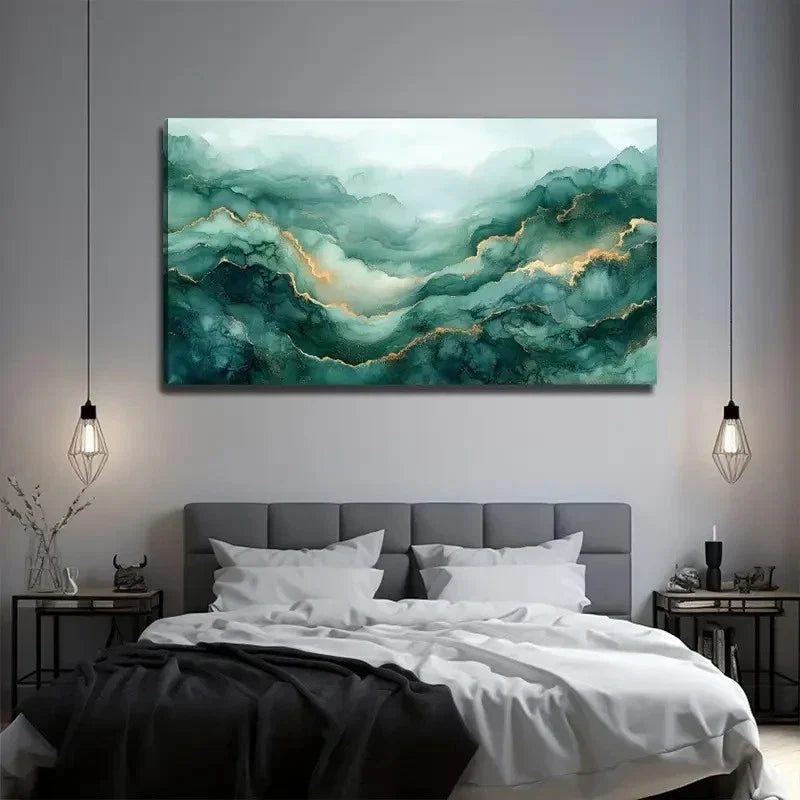 Green Gilded Painting Wall Art Canvas Office Home Room Framed 80x45cm