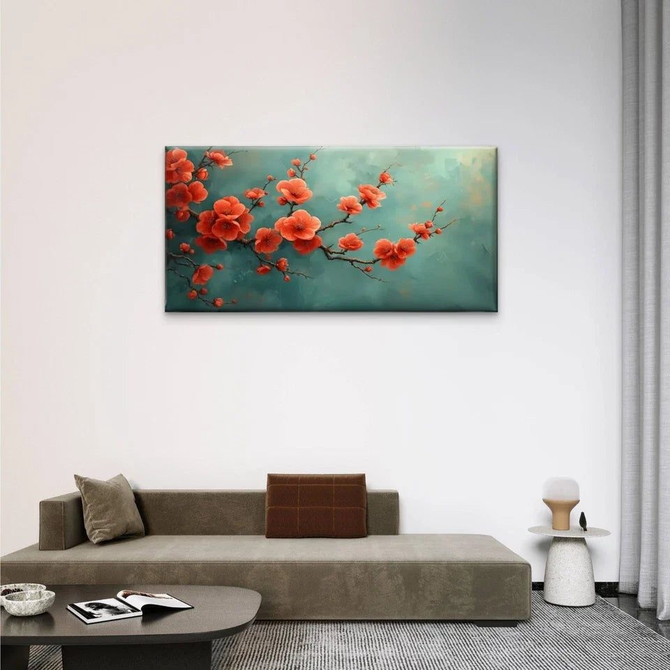 Branches Red Flowers Wall Art Canvas Office Home Room Framed 120x60cm